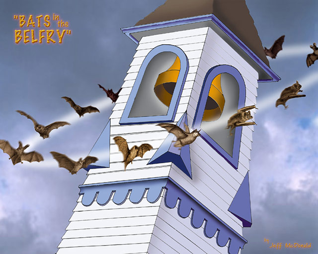 "Bats in the Belfry" Clich&eacute; Illustration