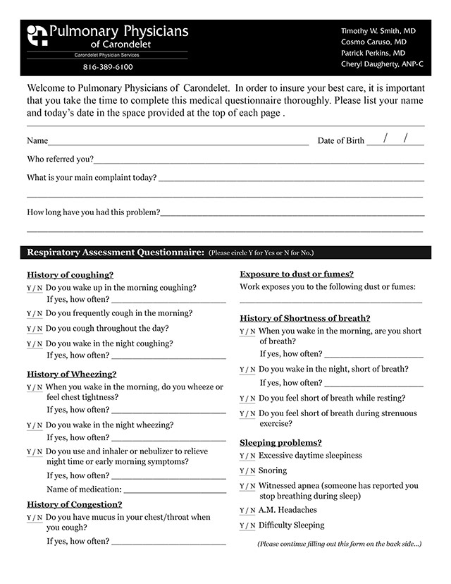 Pulmonary Physicians of Carondelet - New Patient Forms Design