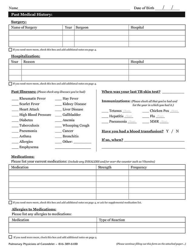 Pulmonary Physicians of Carondelet - New Patient Forms Design
