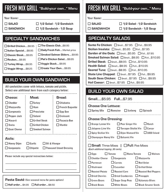 Fresh Mix Grill Build-Your-Own Sandwich or Salad Form Design