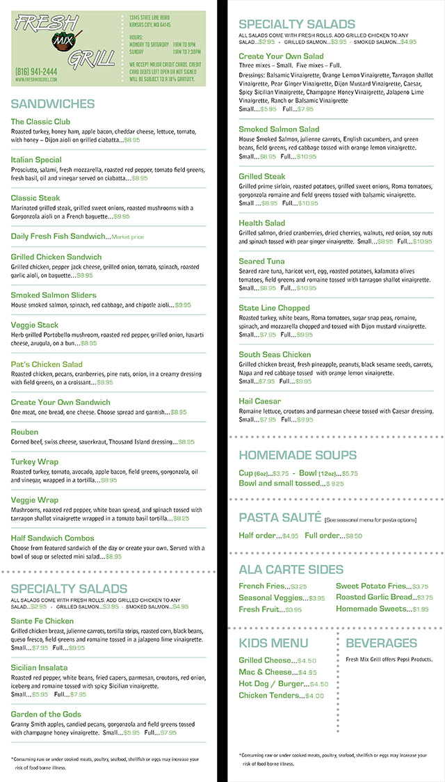 Fresh Mix Grill Main Menu Design