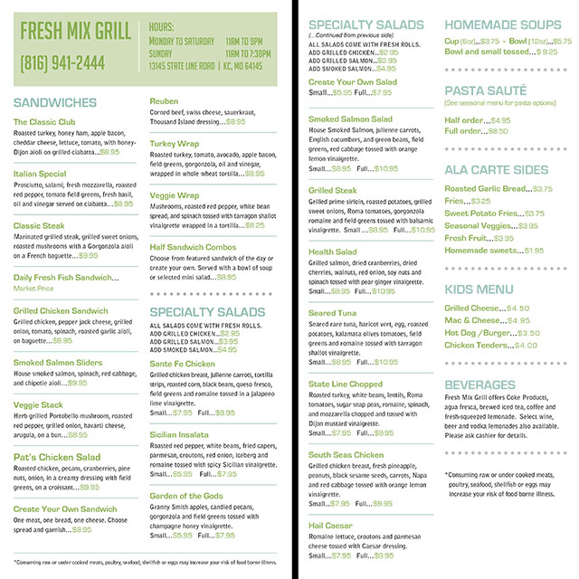 Fresh Mix Grill To-Go Menu Design