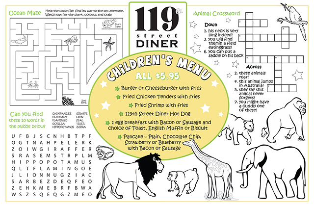 Kids' Placemat Menu Design