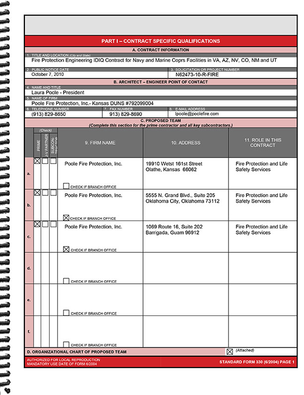 Fire Protection Engineering Firm Proposal - SF330 Format 