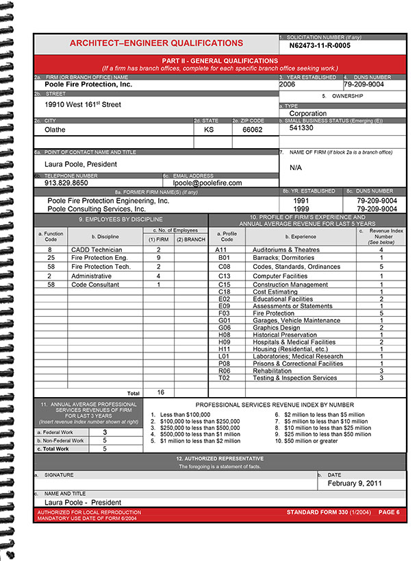 Fire Protection Engineering Firm Proposal - SF330 Format 