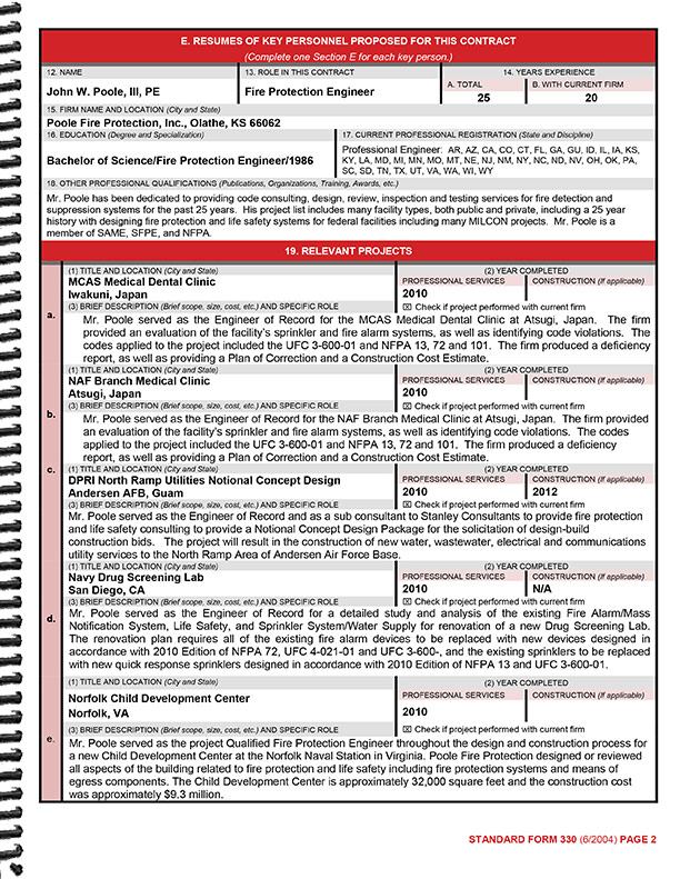 Fire Protection Engineering Firm Proposal - SF330 Format 